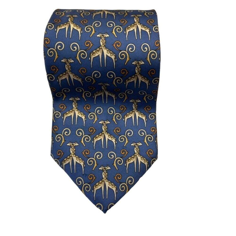 Mens Vintage Lord & Taylor Tie "Necking Giraffes" Entwined Necks Silk Twill Blue